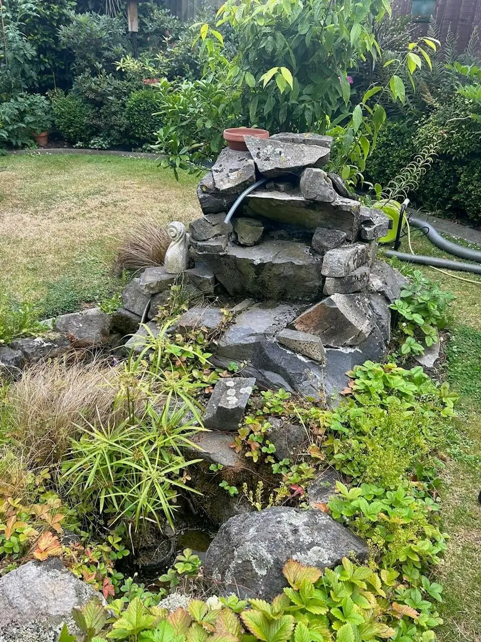 A pond in poor condition with cloudy water and sludge buildup, before restoration